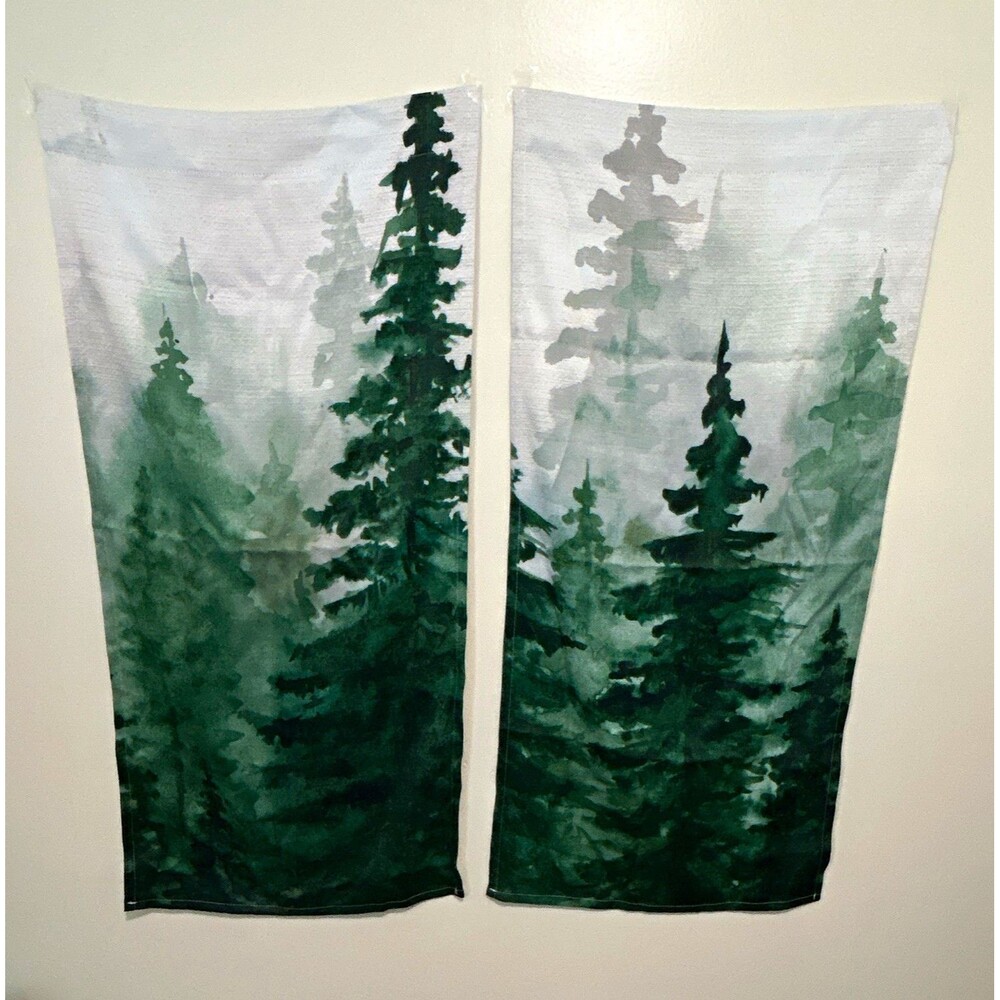 Rod Pocket Light Filtering Forest Tree Curtain Panels Set of 2 44x21.5 Polyester